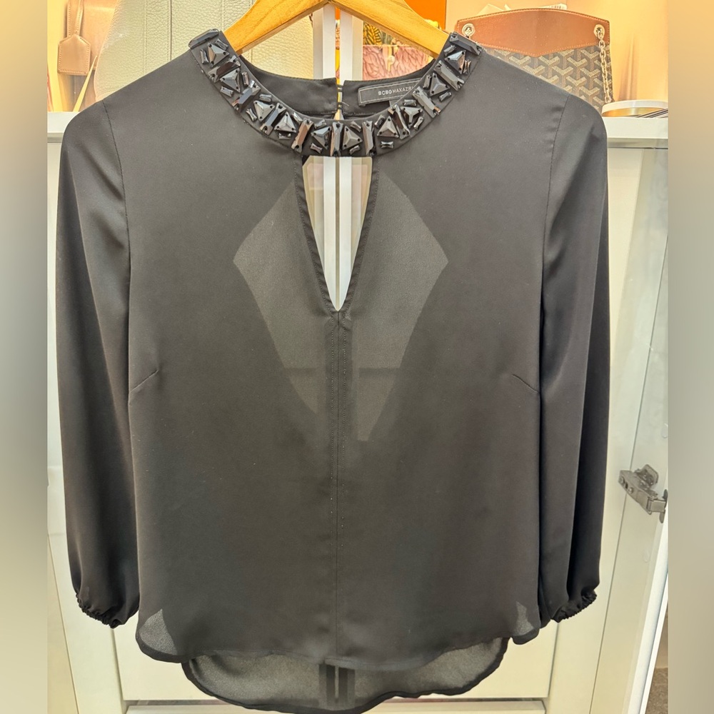 BCBGMaxAzria Black Blouse with Beaded Neckline